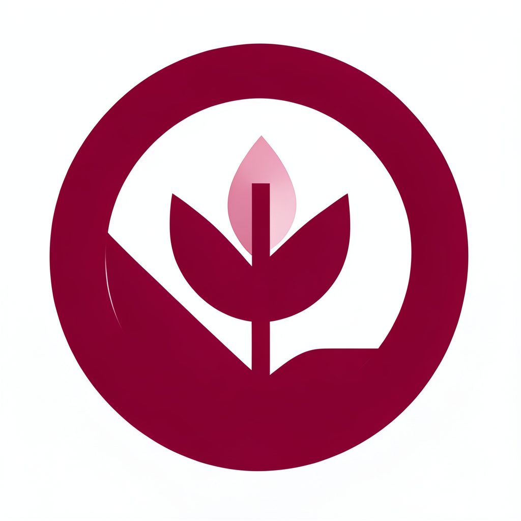 A minimalist public health emblem in deep crimson and white, suggesting vigilance and early detection