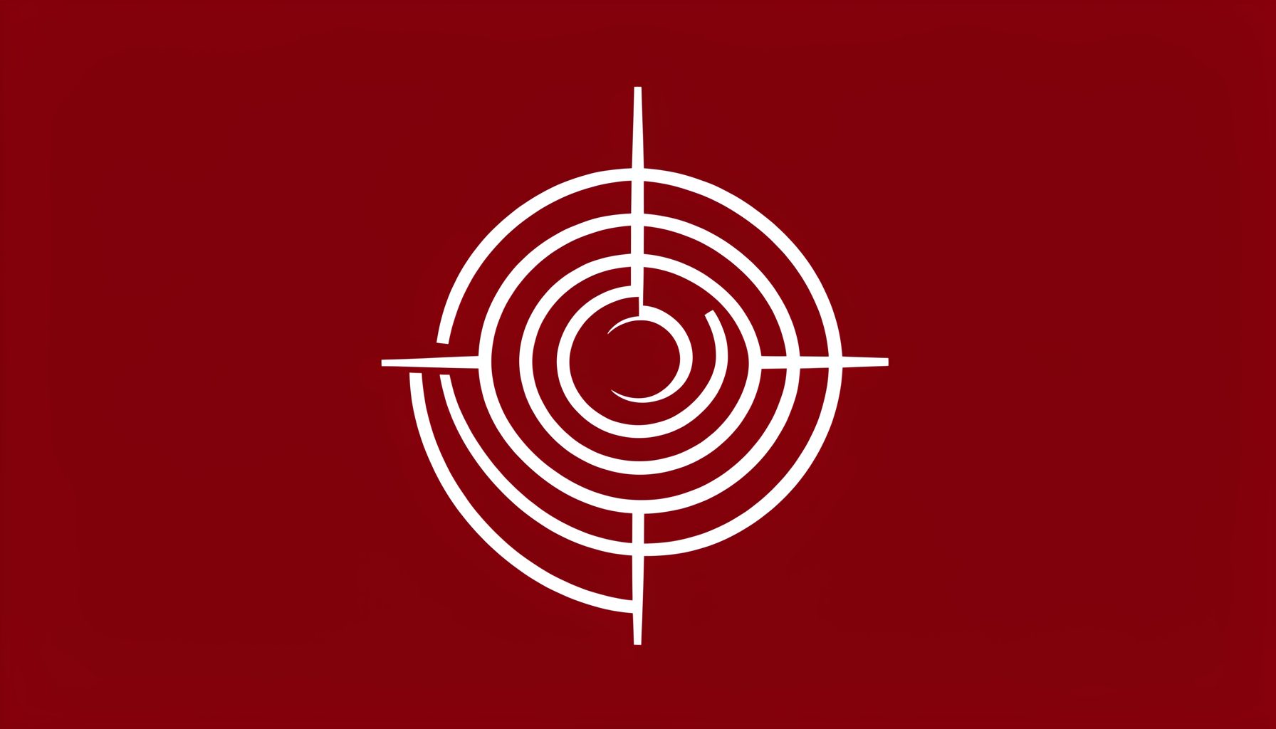 A clean, minimalist emblem in white on a deep red background, suggesting a stylized radar pulse or concentric signal waves